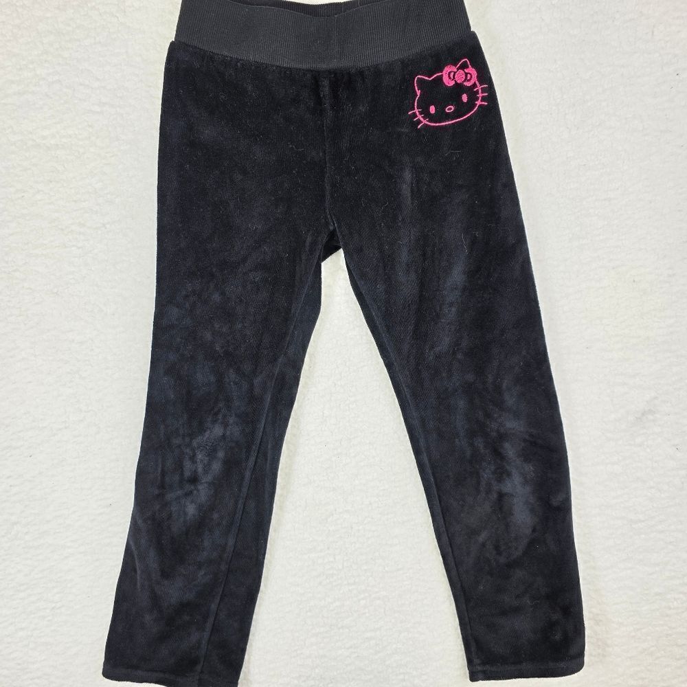 Hello Kitty Black Velour Sweats. Elastic Waist. Pink Embroidered Size 6